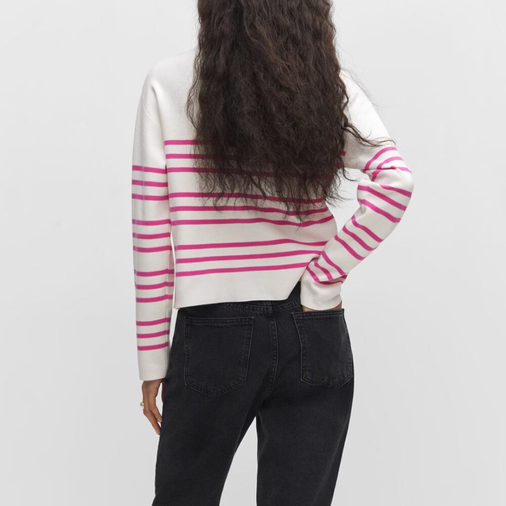 Mango White w/ Fuchsia Stripes Boat-Neck Knitted Sweater/NWT/XXL - Picture 3 of 14